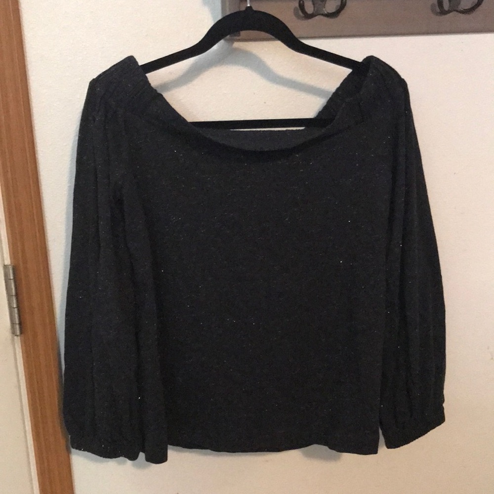 Loft blouse off the shoulder, black silver thread long sleeves elastic, …